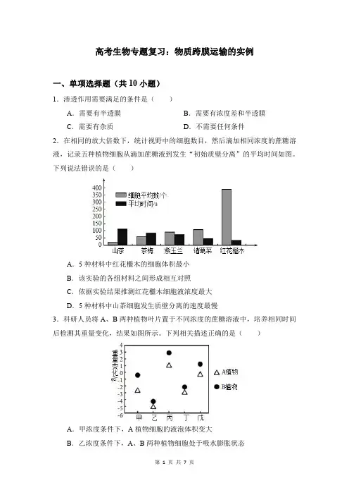 高考生物专题复习：物质跨膜运输的实例