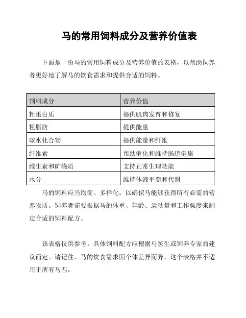 马的常用饲料成分及营养价值表
