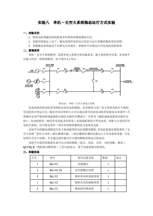 实验八  单机-无穷大系统稳态运行方式实验