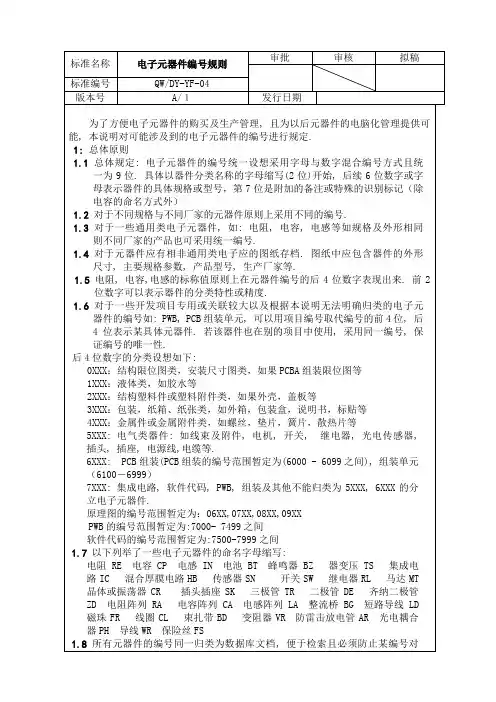 电子元器件编号规则新编