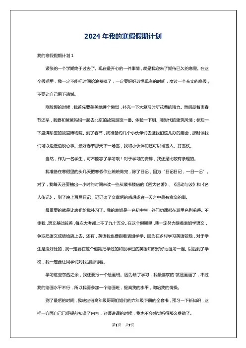 2024年我的寒假假期计划