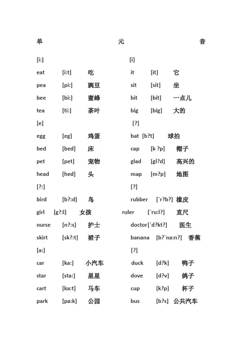 48个音标对应单词及音标(打印版)