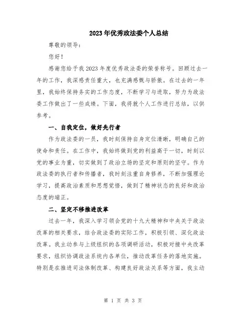2023年优秀政法委个人总结