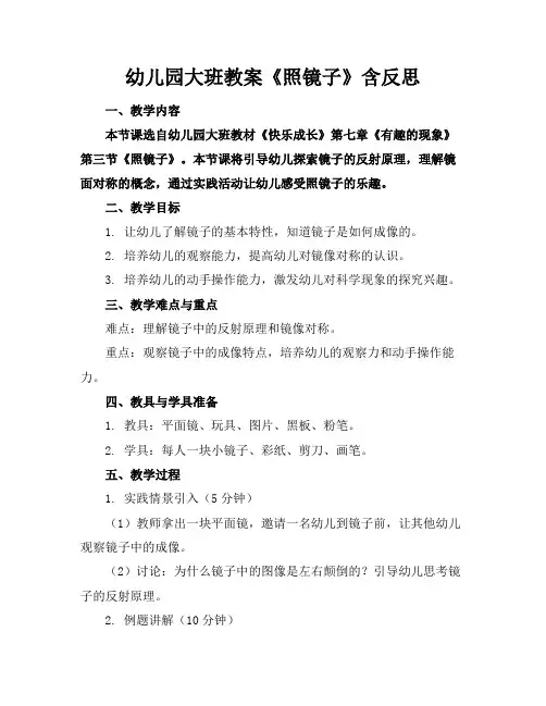幼儿园大班教案《照镜子》含反思