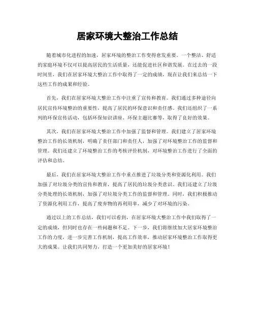 居家环境大整治工作总结