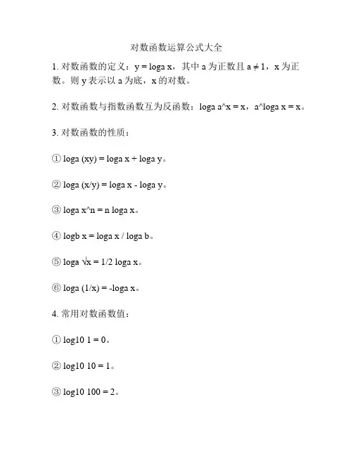 对数函数运算公式大全