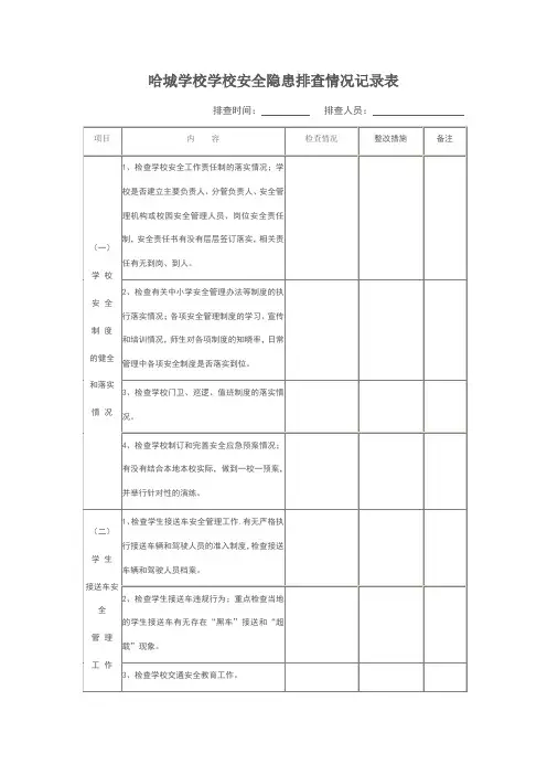 学校安全隐患排查情况记录表