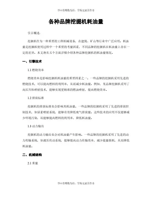 各种品牌挖掘机耗油量