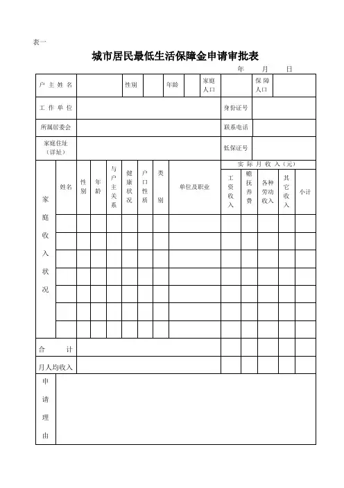 城镇居民低保表格