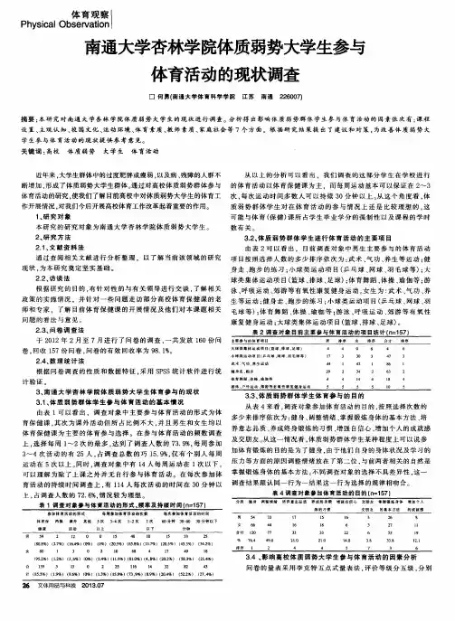 南通大学杏林学院体质弱势大学生参与体育活动的现状调查
