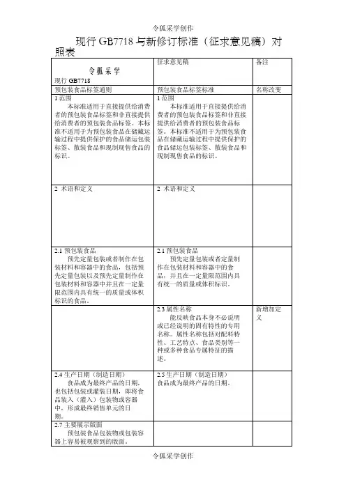 与新修订标准的对比表