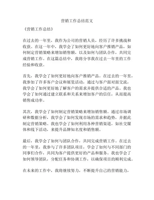 营销工作总结范文