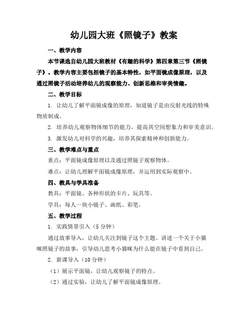 幼儿园大班《照镜子》教案