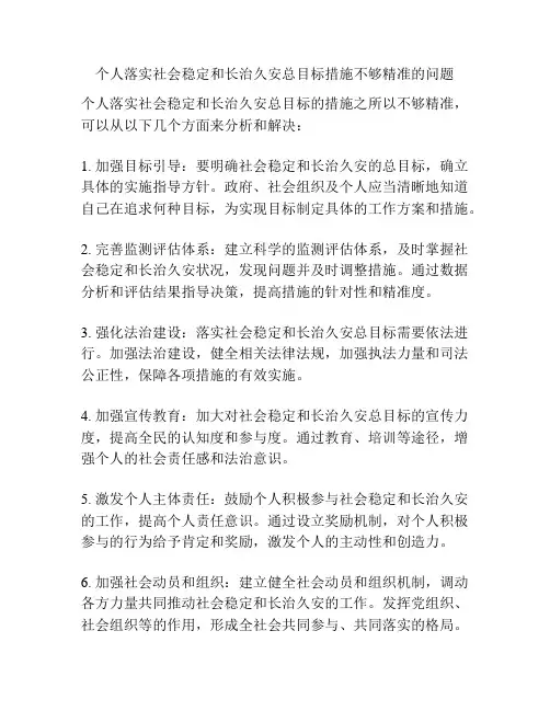 个人落实社会稳定和长治久安总目标措施不够精准的问题