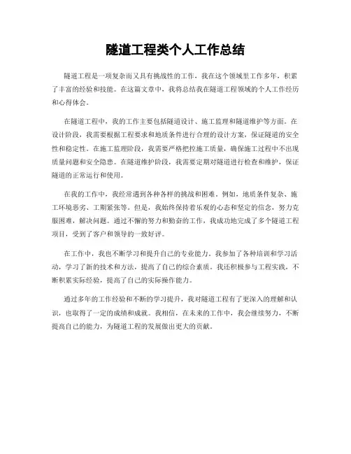 隧道工程类个人工作总结