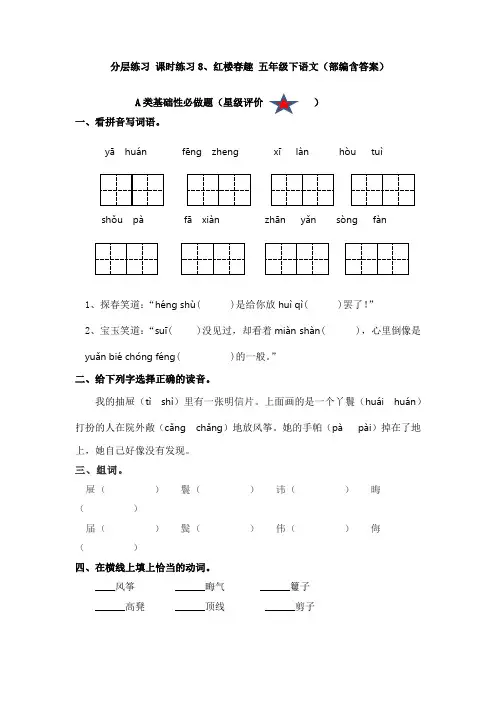 分层练习 课时练习8、红楼春趣 五年级下语文(部编含答案)