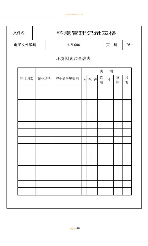环境管理体系记录表格样式大全