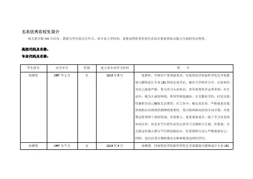 五名优秀在校生简介
