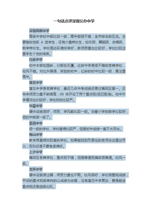 一句话点评深圳公办中学