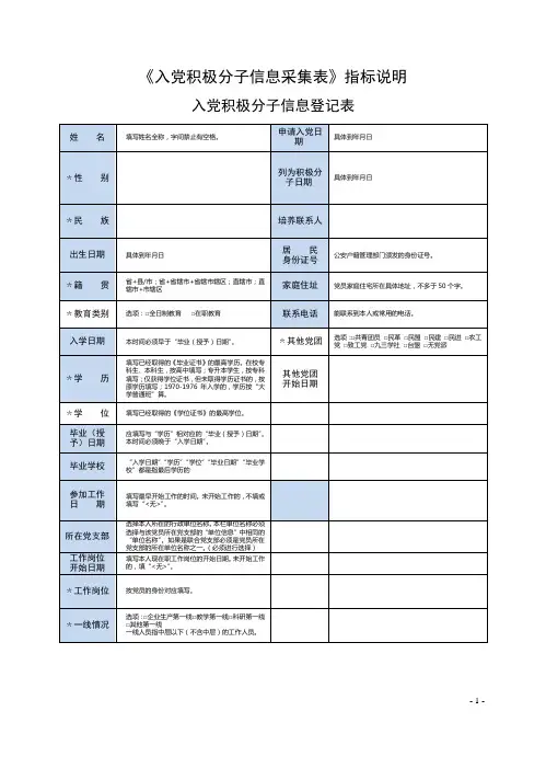 《入党积极分子信息采集表》指标说明