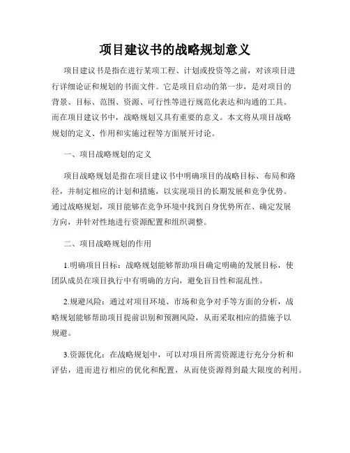 项目建议书的战略规划意义
