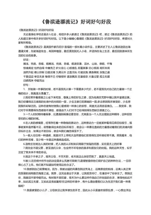 《鲁滨逊漂流记》好词好句好段