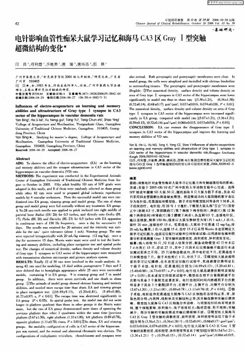 电针影响血管性痴呆大鼠学习记忆和海马CA3区Gray Ⅰ型突触超微结构的变化