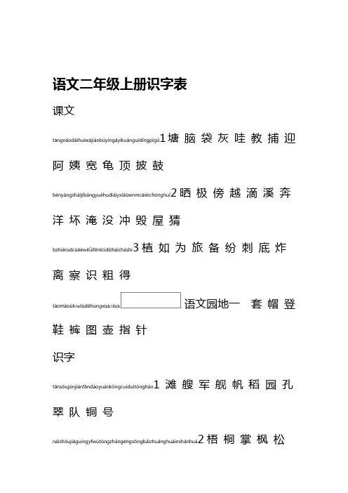 新版二年级语文识字表拼音版