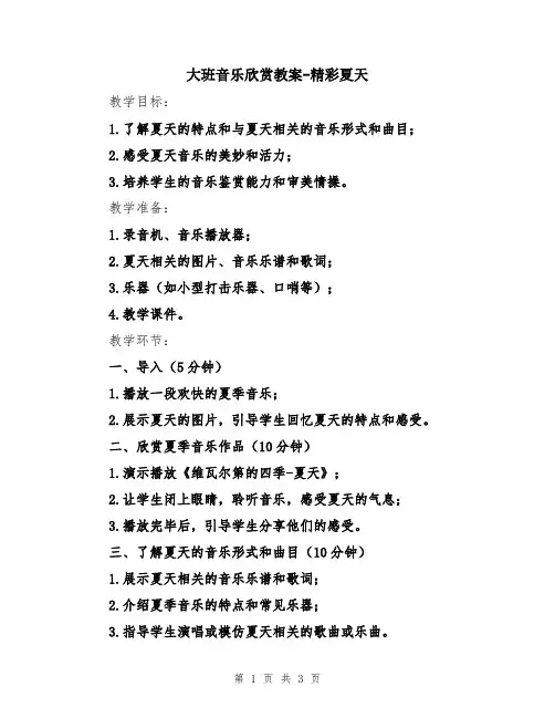 大班音乐欣赏教案-精彩夏天