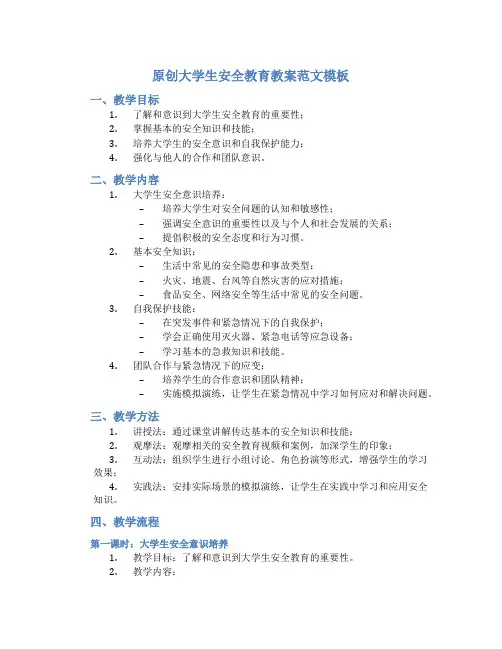 原创大学生安全教育教案范文模板