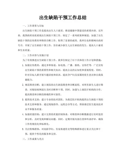 出生缺陷干预工作总结
