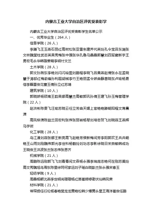 内蒙古工业大学自治区评优受表彰学
