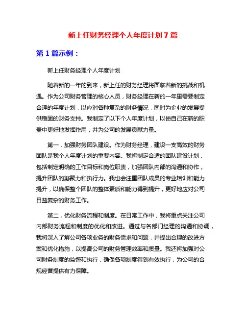 新上任财务经理个人年度计划7篇