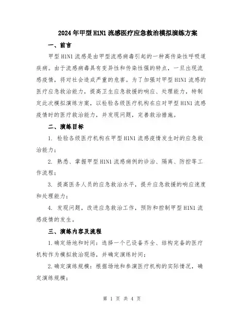 2024年甲型H1N1流感医疗应急救治模拟演练方案