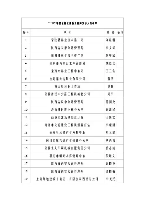 2019年度全省正高级工程师公示人员名单【模板】
