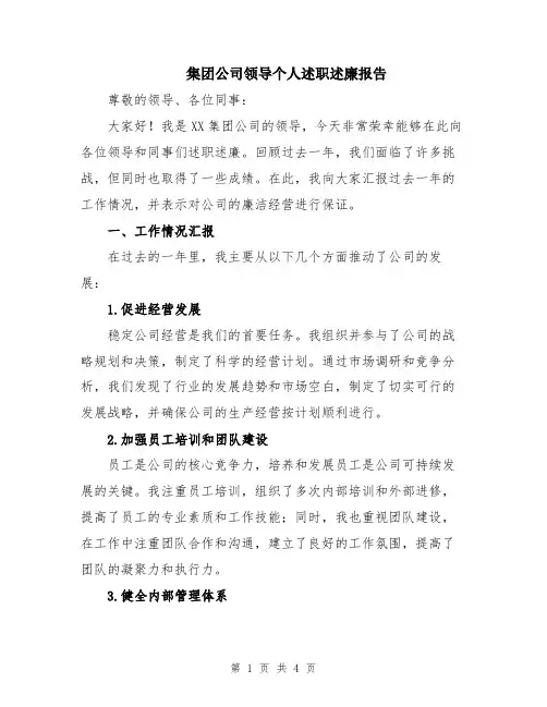 集团公司领导个人述职述廉报告