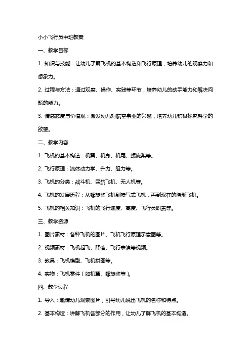 小小飞行员中班教案