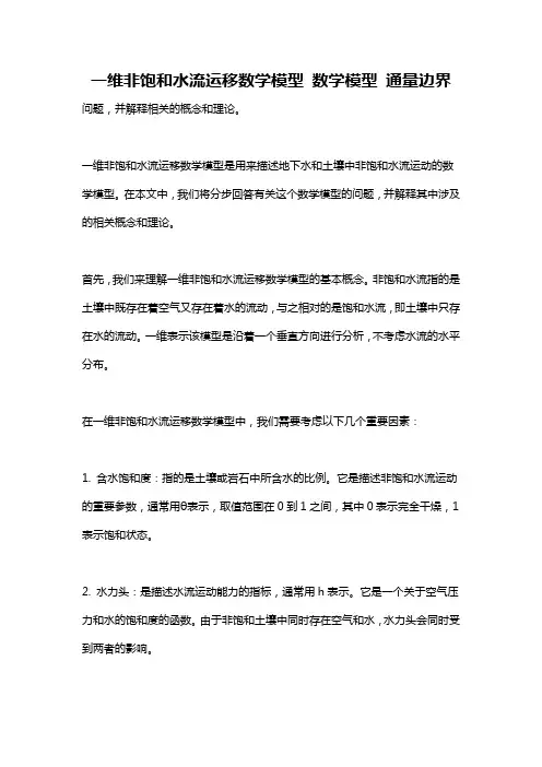 一维非饱和水流运移数学模型 数学模型 通量边界