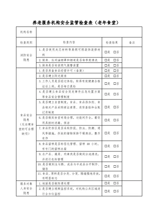 养老服务机构安全监管检查表