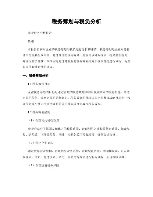 税务筹划与税负分析