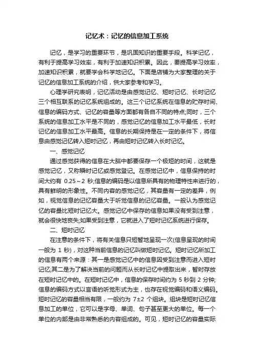 记忆术：记忆的信息加工系统