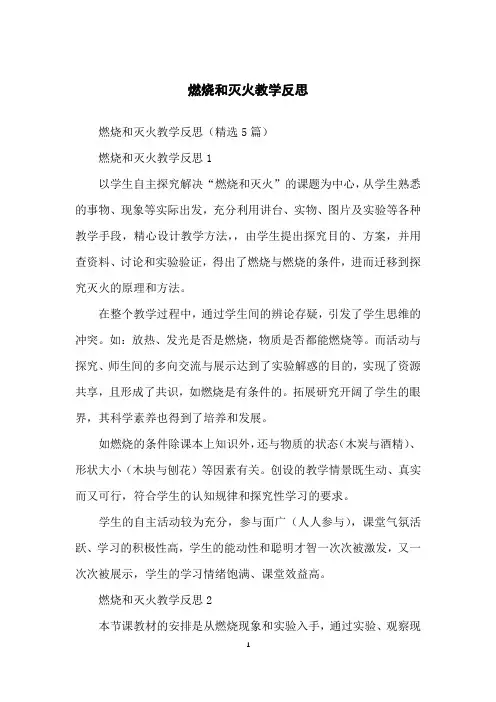 燃烧和灭火教学反思