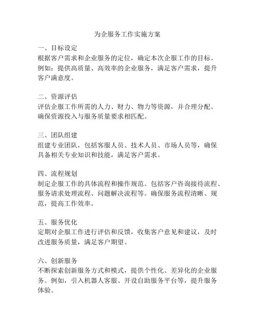 为企服务工作实施方案