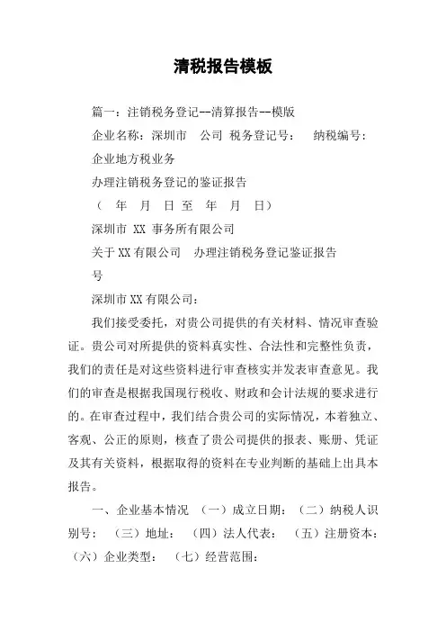 清税报告模板