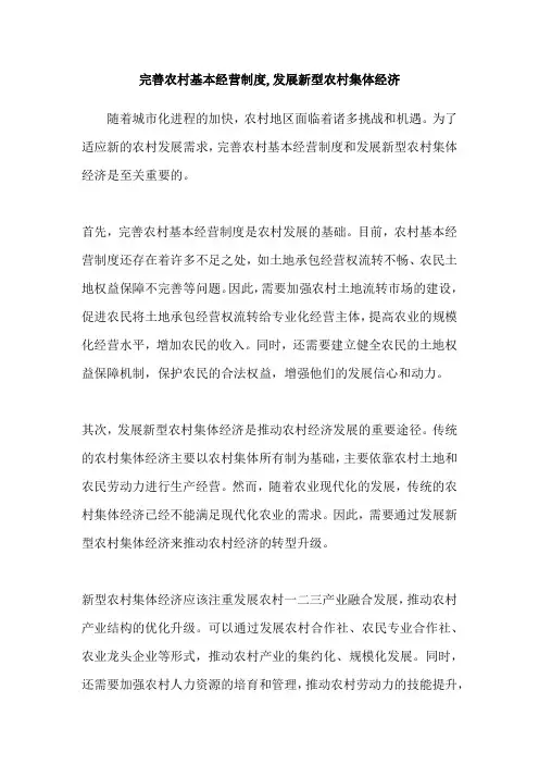 完善农村基本经营制度,发展新型农村集体经济