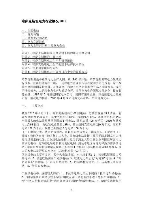 哈萨克斯坦电力行业概况 2013
