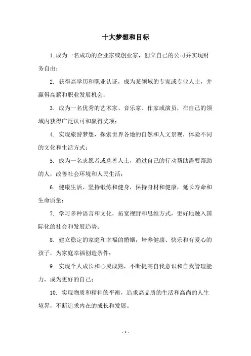 十大梦想和目标