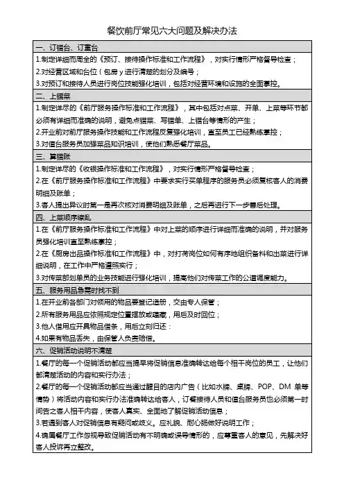 餐饮前厅常见六大问题及解决办法