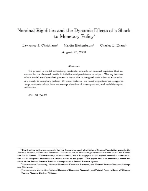 nominal rigidities and the dynamic effects of a shock to monetary policy