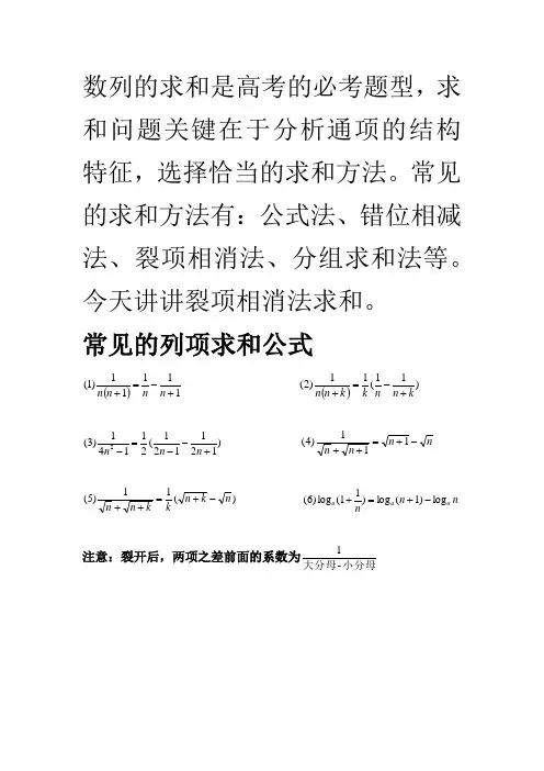 数列裂项相消法求和